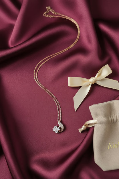 Rose Gold Floral Motif Pendant Necklace – Pink Rose Gold Tone CZ | AinLore