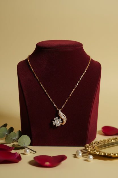 Rose Gold Floral Motif Pendant Necklace – Pink Rose Gold Tone CZ | AinLore