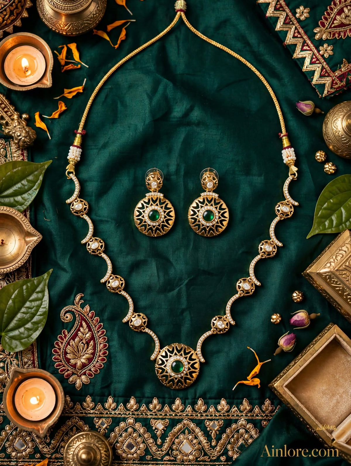 Gulnaar Rani Haar — Antique Gold & Emerald Necklace Set