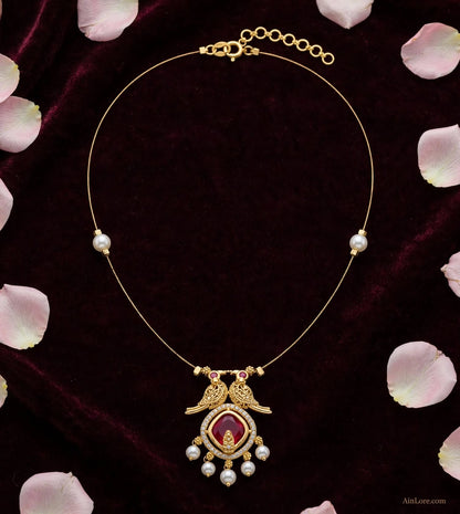 Lakshmi Whisper Red pendant Invisible Chain Necklace