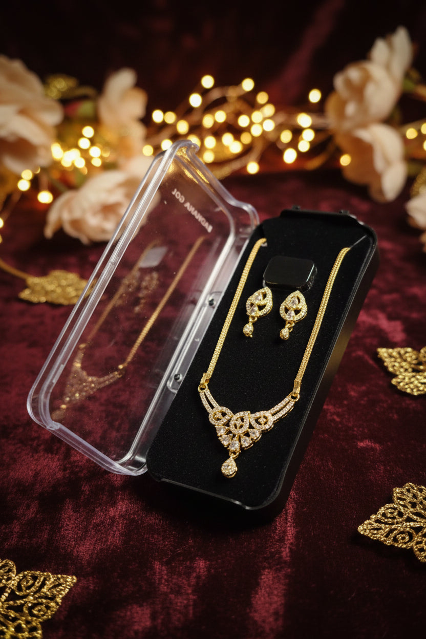 Crystal Floral Pendant Necklace & Earring Set