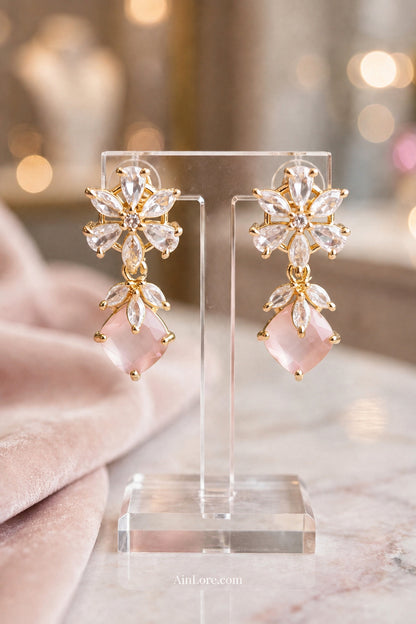 Blush Pink Floral Drop Earrings