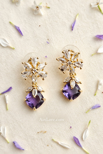 Purple-Tone Floral Drop Earrings