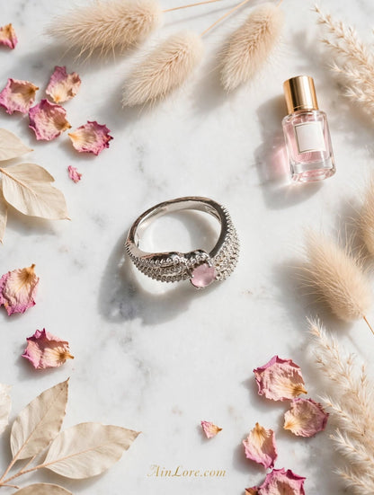 Silver oval Blush Pink AD  Ring