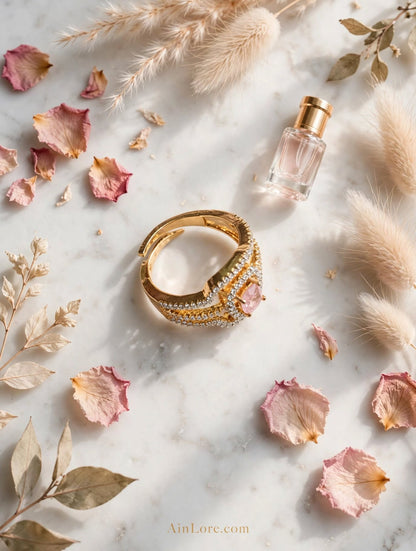 Rosé Square Pink AD Adjustable Ring