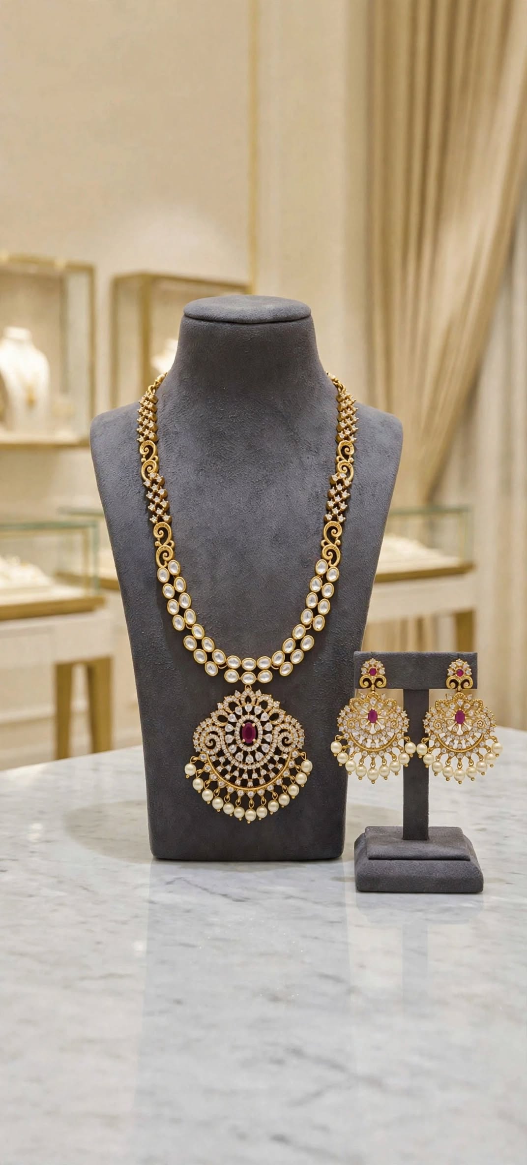 Gulabi Noor Pearl-Drop Bridal Necklace Set