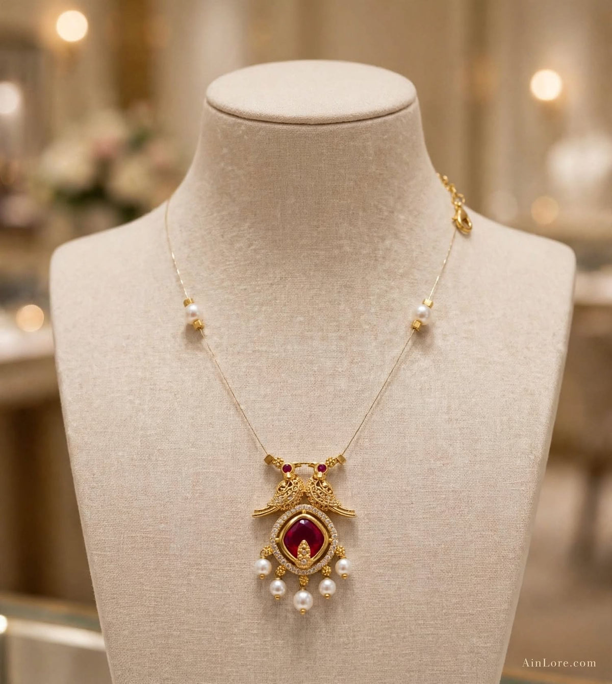 Lakshmi Whisper Red pendant Invisible Chain Necklace