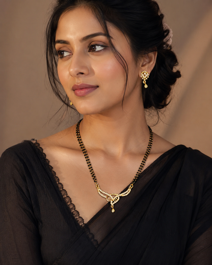Double Strand Black & Gold Mangalsutra with Knot Pendant