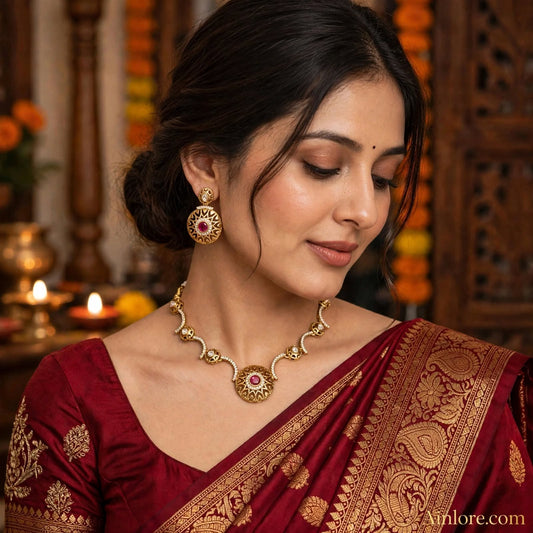 Gulnaar Rani Haar — Antique Gold & Ruby Necklace Set