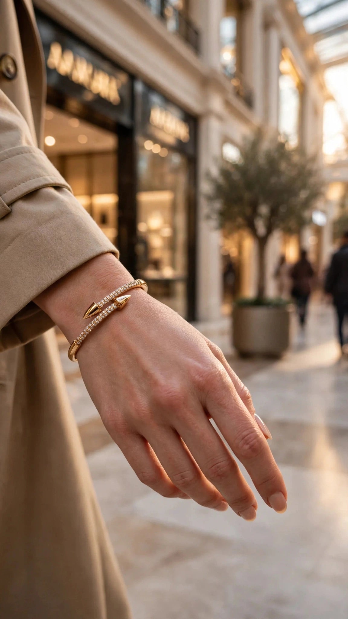 Nail Cuff Kada — Gold-Tone CZ Bangle