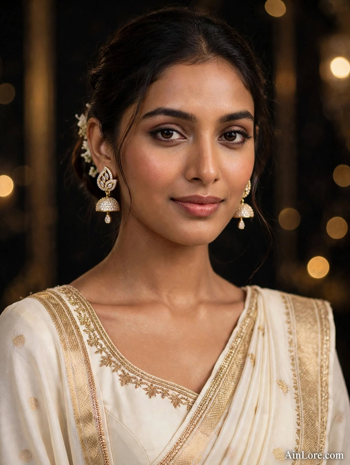 Vanya Leaf-Top Gold-Plated AD Jhumkis