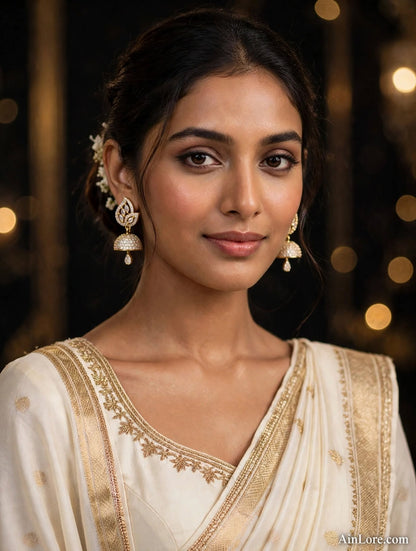 Vanya Leaf-Top Gold-Plated AD Jhumkis