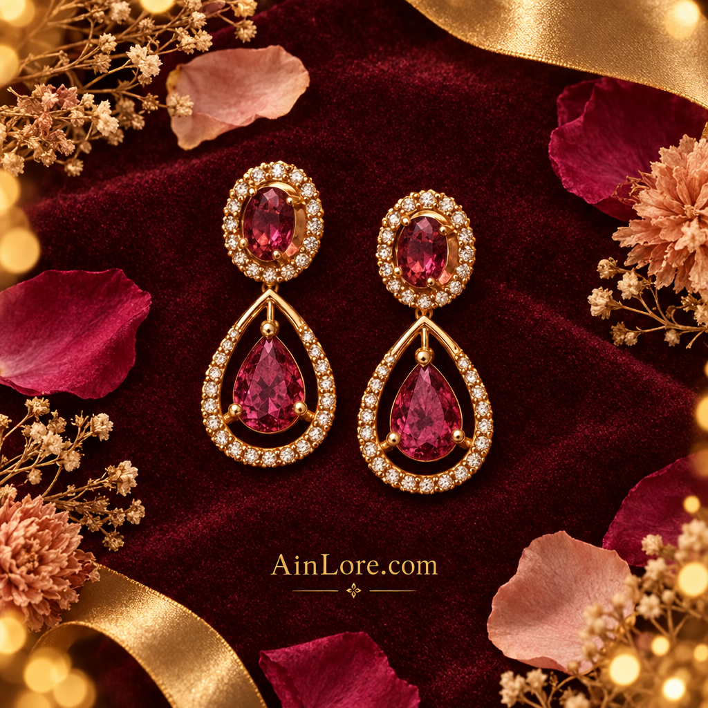 Rose Quartz Teardrop Drop Earrings – Luxury Flatlay