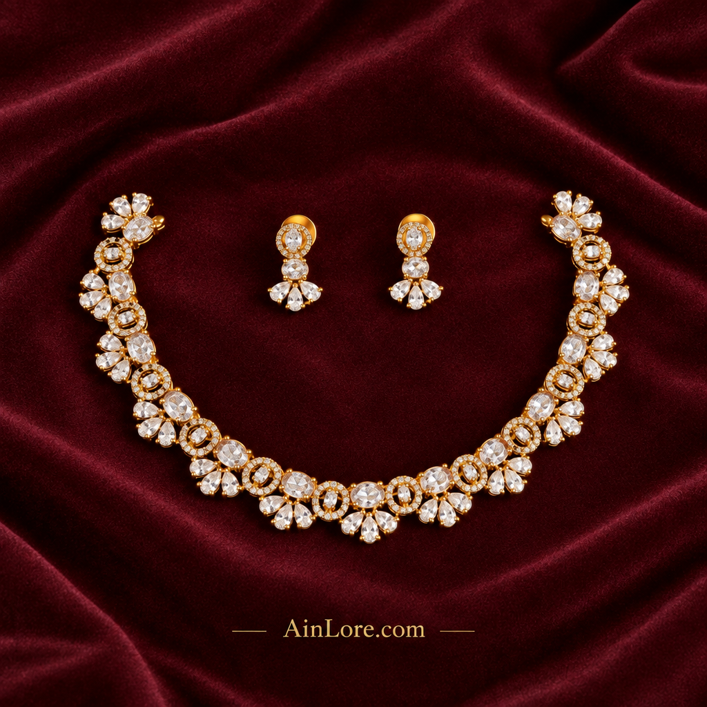 White Zirconia Riviera — Burgundy Fabric Flat-lay