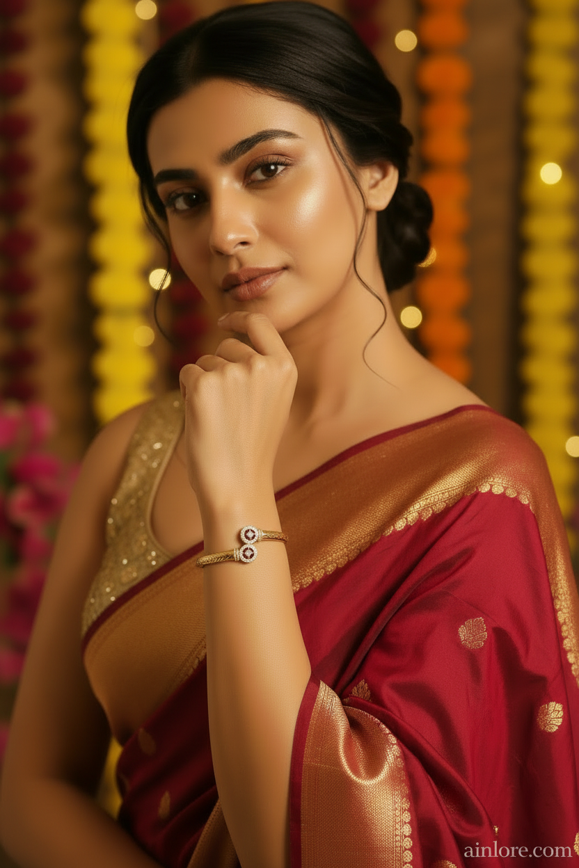 Crystal Halo Twist Bangle — Festive Gold Open Cuff